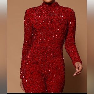 Red Sequin Classy Jumpsuit